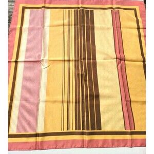 Vintage Glentex Striped Scarf 30”x30”  Italy 100% Polyester Rose Mustard Brown